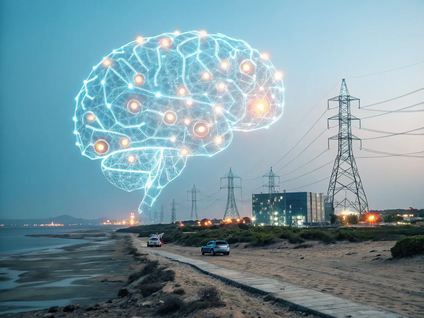 A digital illustration depicting an AI brain analyzing social media data streams, with charts and graphs overlaid, symbolizing intelligent insights and data-driven decision-making for social media strategy.