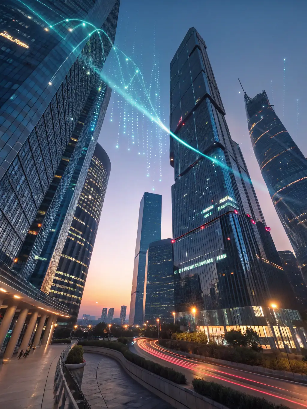 A futuristic cityscape with automated systems managing traffic and energy, symbolizing streamlined operations through AI automation by Pixify Global.